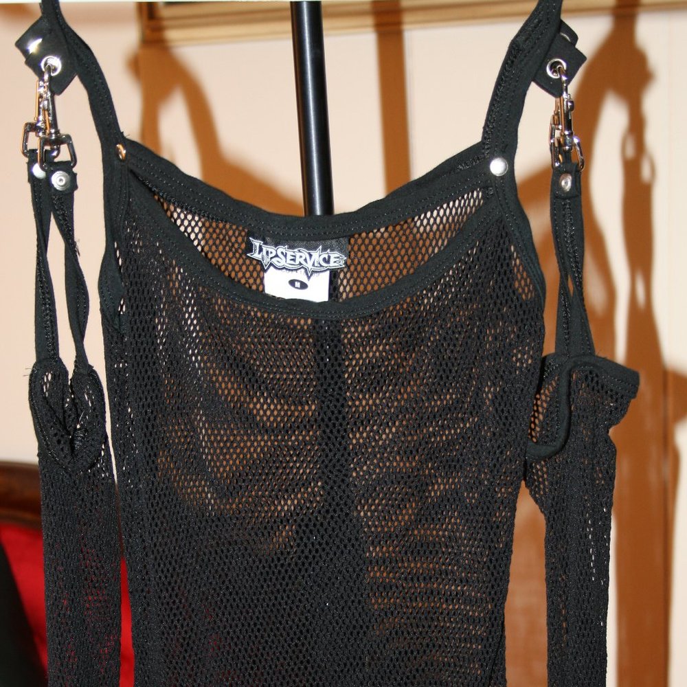 Lip Service Fash*ist Fishnet Transformer Chick's Strap Top Blk Medium